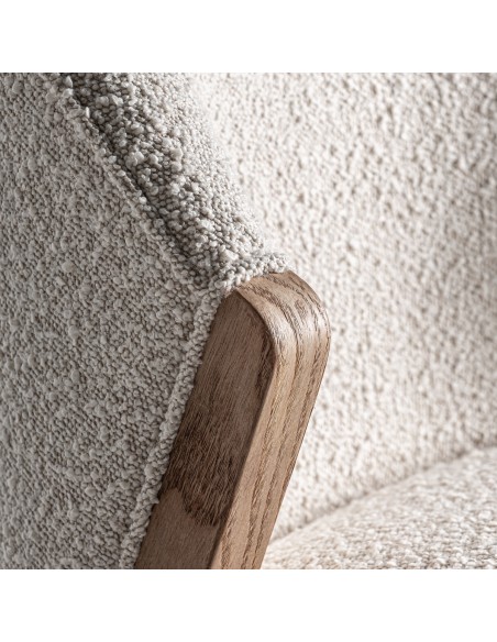 Silla Patri de Vical home en Madera de Pino Marrón y Tapizado Bouclé Blanco – Estilo Natural y Elegante