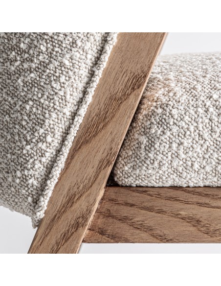 Silla Patri de Vical home en Madera de Pino Marrón y Tapizado Bouclé Blanco – Estilo Natural y Elegante