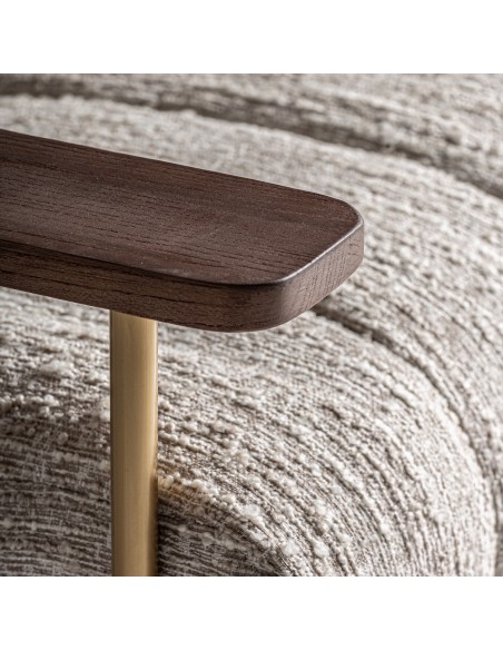 Sillón Habouey en Poliéster Verde con Madera de Pino Marrón y Detalles en Acero Dorado – Estilo Contemporáneo y Elegante