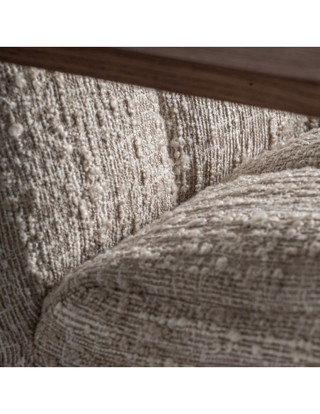 Sillón Habouey en Poliéster Verde con Madera de Pino Marrón y Detalles en Acero Dorado – Estilo Contemporáneo y Elegante