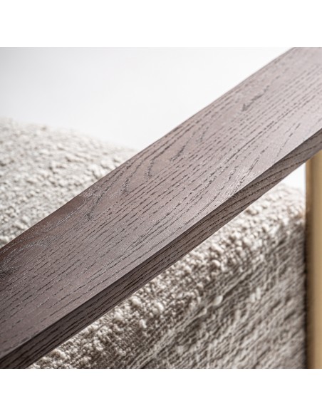 Sillón Habouey en Poliéster Verde con Madera de Pino Marrón y Detalles en Acero Dorado – Estilo Contemporáneo y Elegante