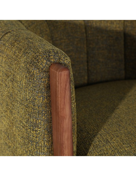 Sillón Vical en Madera de Pino Marrón con Tapizado Jaspeado Amarillo, Gris y Negro – Estilo Contemporáneo