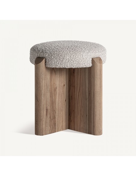 Taburete Vical en Roble Claro y Tapizado Jacquard Beige – Estilo Contemporáneo