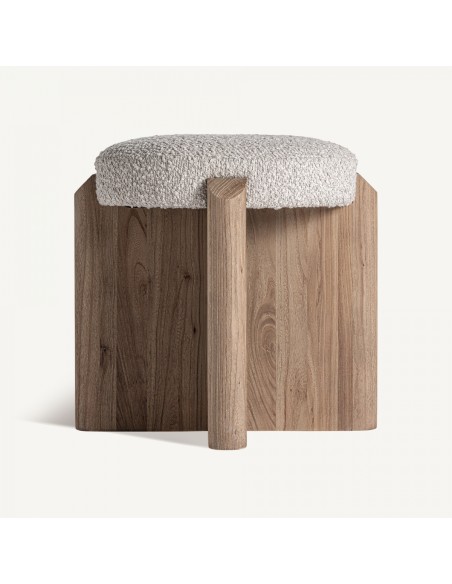 Taburete Vical en Roble Claro y Tapizado Jacquard Beige – Estilo Contemporáneo