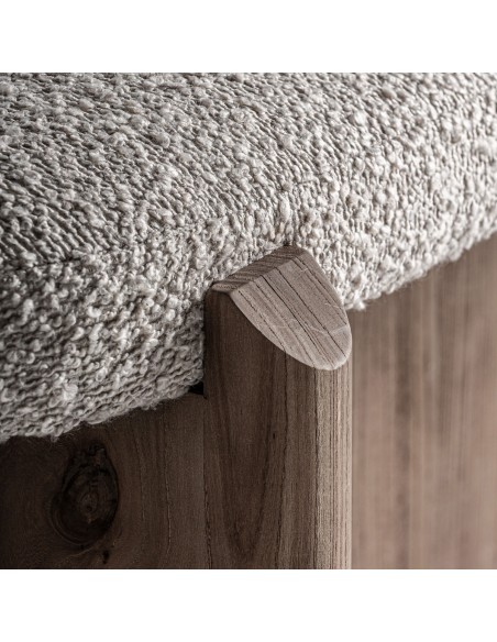 Pie de cama Vical en Roble Marrón y Tapizado Jacquard Beige – Estilo Contemporáneo