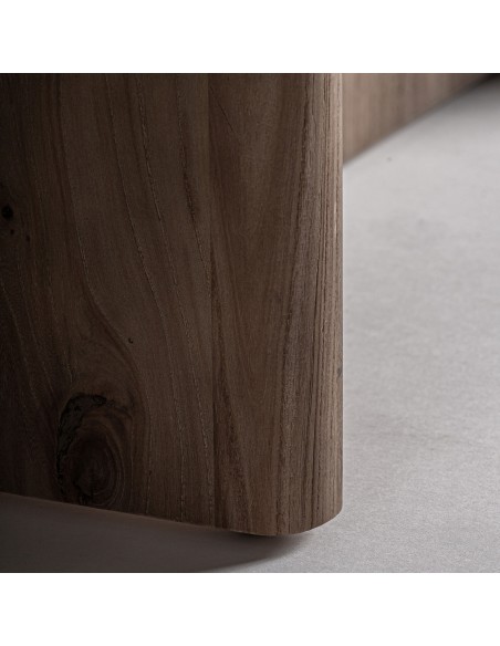 Pie de cama Vical en Roble Marrón y Tapizado Jacquard Beige – Estilo Contemporáneo