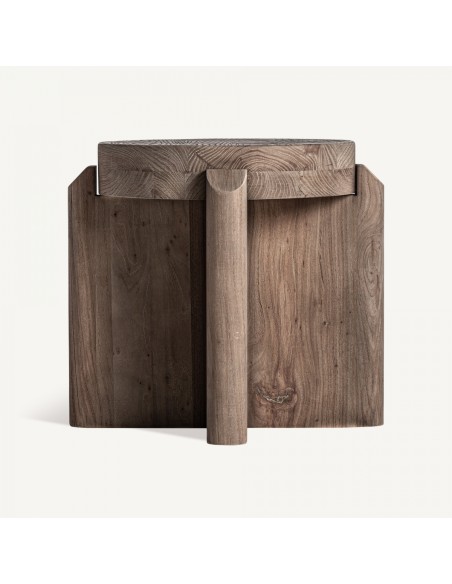 Taburete Vical en Madera de Roble Marrón con Tapizado Jacquard – Estilo Contemporáneo