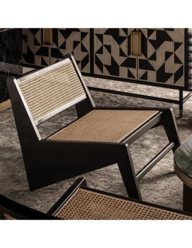 Sillón seon de madera de olmo y ratán - Estilo...