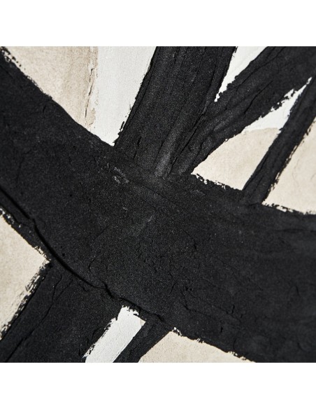 Cuadro Uziel de Vical Home en lienzo negro al óleo con marco blanco – Arte contemporáneo de contraste y sobriedad