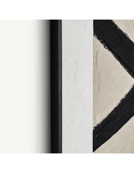 Cuadro Uziel de Vical Home en lienzo negro al óleo con marco blanco – Arte contemporáneo de contraste y sobriedad