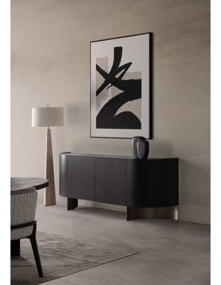 Cuadro Uziel de Vical Home en lienzo negro al óleo con marco blanco – Arte contemporáneo de contraste y sobriedad