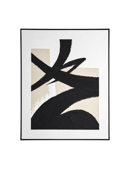 Cuadro Uziel de Vical Home en lienzo negro al óleo con marco blanco – Arte contemporáneo de contraste y sobriedad