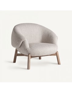 Sillón jacquard contemporáneo de roble marrón claro y tapizado beige en poliéster – VICAL