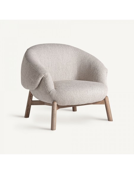 Sillón jacquard contemporáneo de roble marrón claro y tapizado beige en poliéster – VICAL