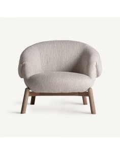 Sillón jacquard contemporáneo de roble marrón claro y tapizado beige en poliéster – VICAL 2
