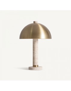 Lámpara de sobremesa art déco de travertino marfil con estructura de hierro dorado desmontable – VICAL