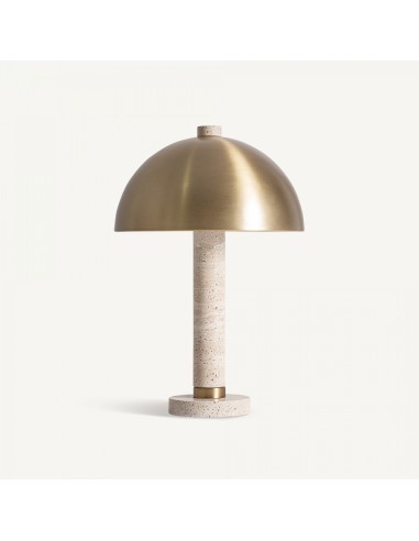 Lámpara de sobremesa art déco de travertino marfil con estructura de hierro dorado desmontable – VICAL