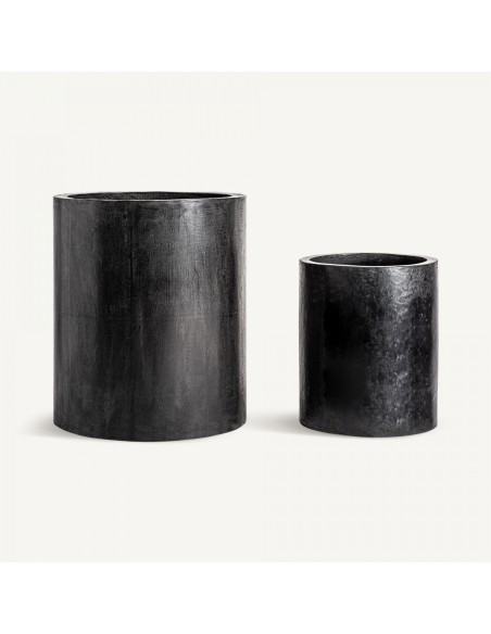 Macetero j 2 Maceteros Negros en Fibra de Vidrio – Estilo Contemporáneo | Vical Home