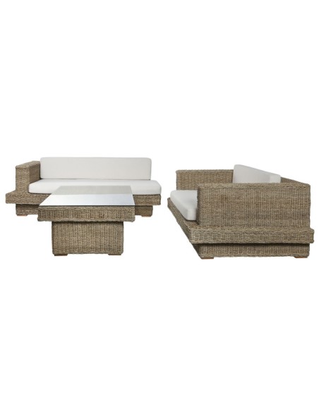 Sofá Set 3 Cuerpos de Fibra y Madera de Teca 192x105x63 cm con Cojines – Item International