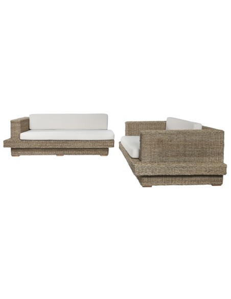 Sofá Set 3 Cuerpos de Fibra y Madera de Teca 192x105x63 cm con Cojines – Item International