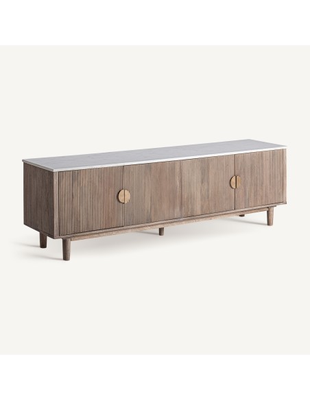 Mueble tv Zerf en Madera de Mango y Mármol Blanco – Vical Home