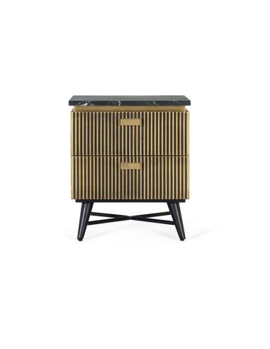 Mesita de Noche con Mármol y Madera de Mango –...