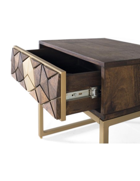 Mesita de Noche de Madera de Mango y Metal Dorado – Giner y Colomer