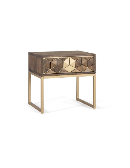 Mesita de Noche de Madera de Mango y Metal Dorado – Giner y Colomer