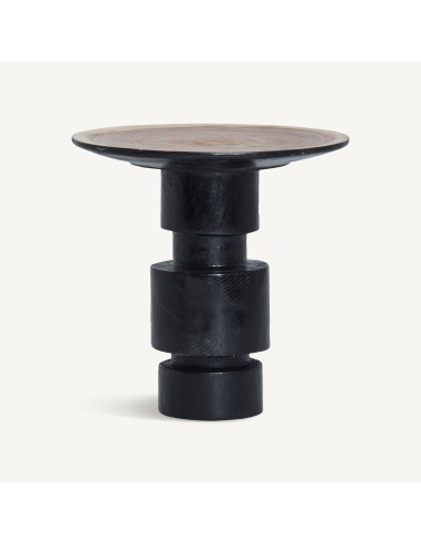 Mesa auxiliar redonda de madera tropical en negro y natural, modelo Sauris de VICAL Home disponible en Luba Hogar