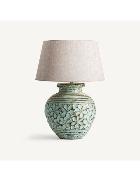 Lámpara de Sobremesa de Terracota Verde y Algodón Beige – Vical Home