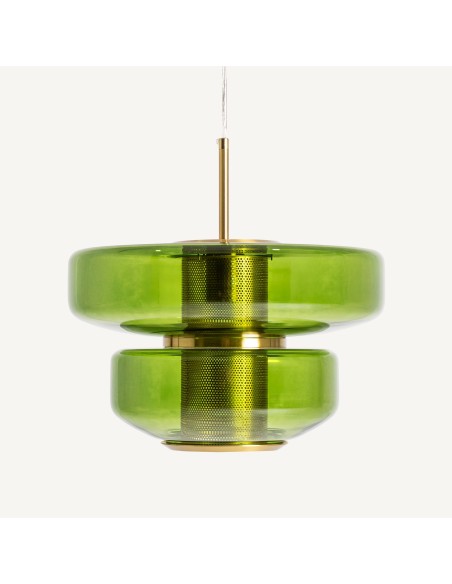 Lámpara de Techo en Cristal Verde y Hierro Dorado – Vical Home