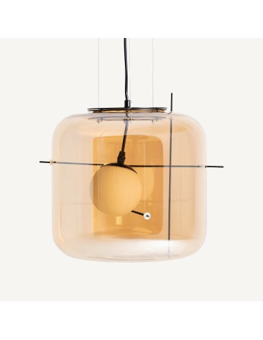 Lámpara de Colgar Vical home en Cristal Marrón Claro y Hierro Negro – Estilo Contemporáneo