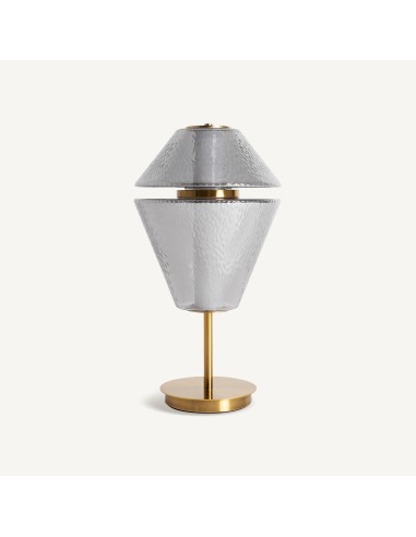 Lámpara de Sobremesa Aine de Vical Home en Cristal Gris y Hierro Dorado – Estilo Vintage Elegante