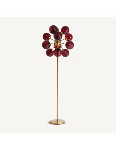 Lámpara de Pie Alaia de Vical Home – Cristal Burdeos y Hierro Dorado Estilo Art Déco