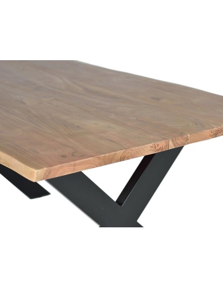 Mesa de comedor en madera de acacia con base de metal negro de Giner y Colomer – diseño robusto y moderno varias medidas