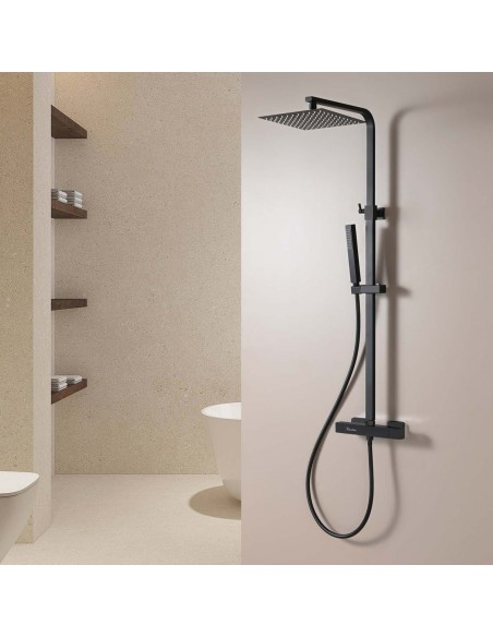 COLUMNA DUCHA TERMOSTÁTICA CUADRADA CROMO/NEGRO