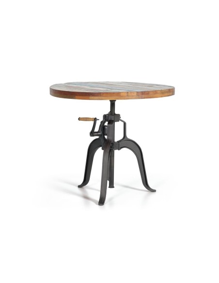 Mesa elevable en madera reciclada multicolor de Giner y Colomer – mesa de centro con base de hierro