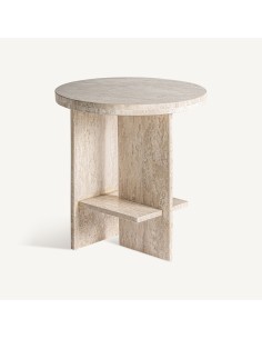 Mesa auxiliar Thiennes de Vical Home en travertino beige 50x55 cm estilo art déco 2