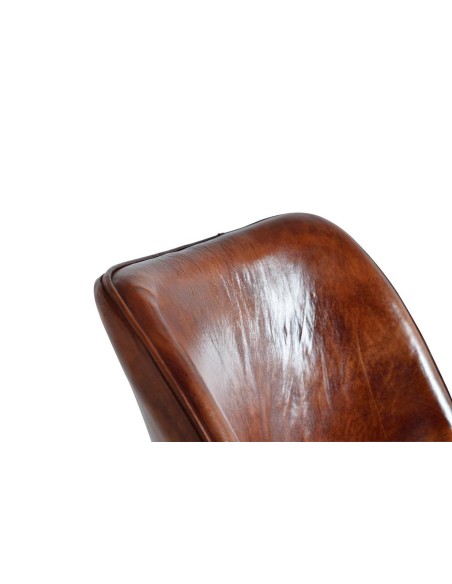 Silla tapizada en cuero marrón de Giner y Colomer – silla de comedor con patas de metal estilo industrial