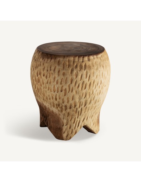 Mesa de Centro Gairo de Vical Home – Madera Suar Tallada con Acabado Natural