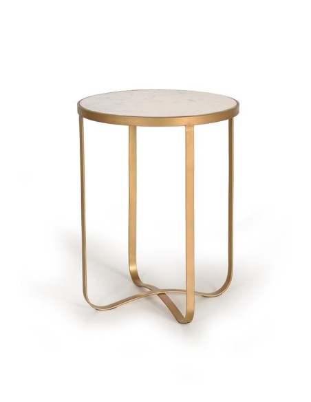 Mesa de Centro Giner y Colomer con Tapa de Mármol y Base Metálica – 45 cm