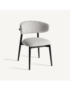 Silla de Diseño en Madera de Arce Negra y Tapizado Beige...