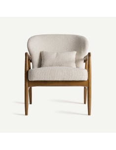 Sillón de Diseño en Poliéster Beige y Madera Marrón –... 2