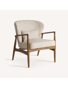 Sillón de Diseño en Poliéster Beige y Madera Marrón –...