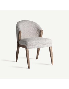 Silla de Diseño en Madera Marrón y Bouclé Blanco Roto –...