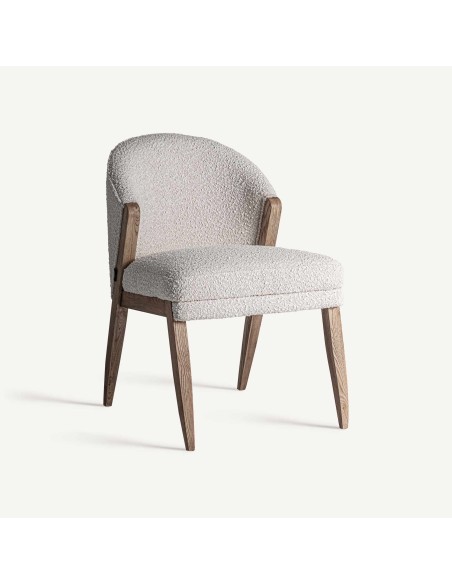 Silla de Diseño en Madera Marrón y Bouclé Blanco Roto – VICAL HOME