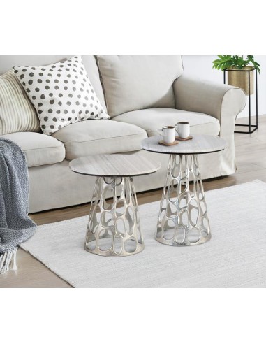 Set 2 Mesas de Centro Mármol y Aluminio Giner y Colomer – Diseño Elegante y Sofisticado