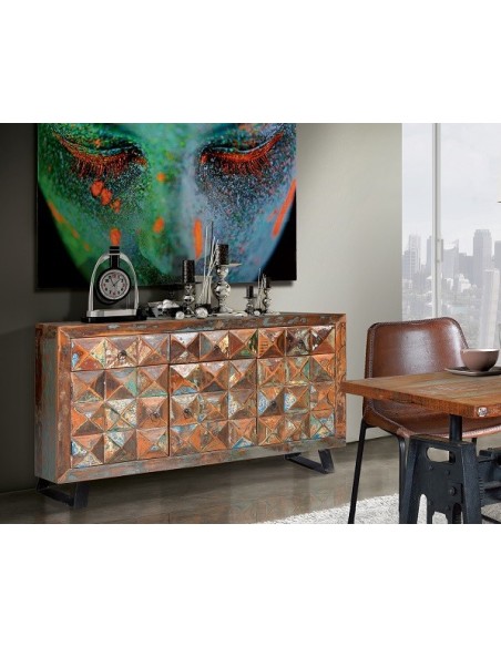Aparador de Madera Reciclada Maciza con Estantes – Colección DIAMANTE | Giner y Colomer