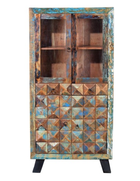 Vitrina de Madera Reciclada Multicolor con 4 Puertas y 2 Cajones – Colección DIAMANTE | Giner y Colomer