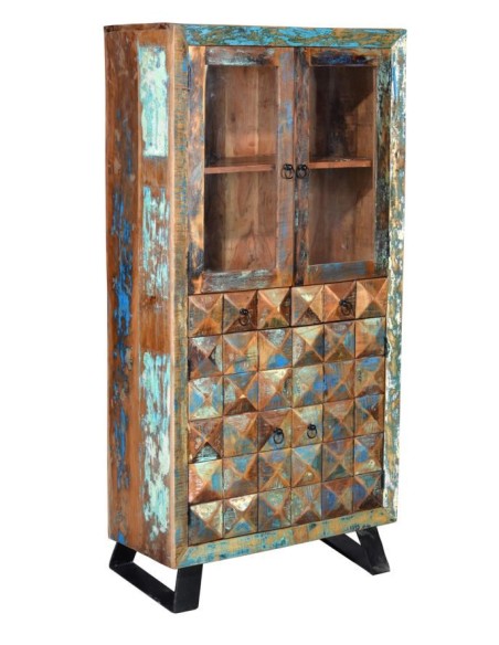 Vitrina de Madera Reciclada Multicolor con 4 Puertas y 2 Cajones – Colección DIAMANTE | Giner y Colomer
